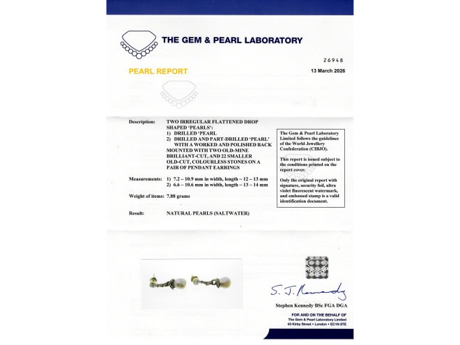 Natural pearl and diamond earrings, circa 1880.