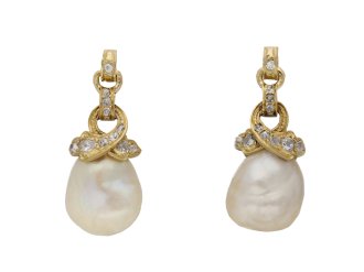 Natural pearl and diamond earrings, circa 1880.