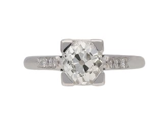 Art Deco diamond flanked solitaire ring, English, circa 1935.