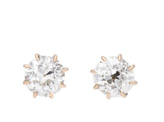 Victorian diamond stud earrings, circa 1900. Hatton Garden