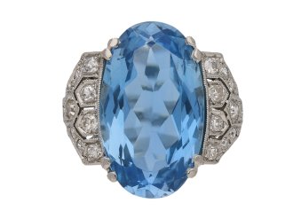 Art Deco aquamarine and diamond cluster ring, circa 1935.