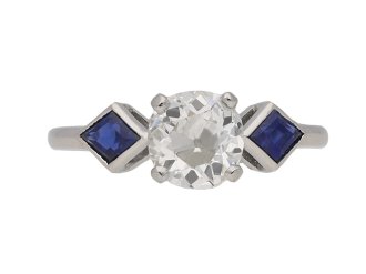 Old mine diamond and sapphire ring, English, circa 1960.