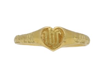 Medieval iconographic ring, circa 13th-15th century.
