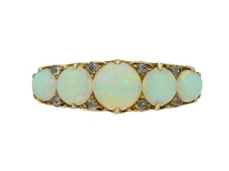 Victorian opal and diamond five stone ring, circa 1900.