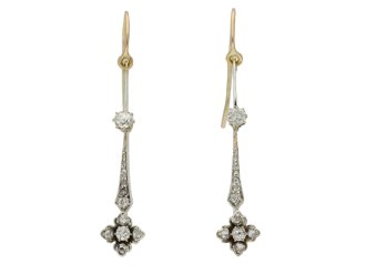 Victorian diamond drop earrings, circa 1890.