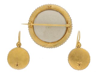 Antique diamond brooch and earring suite, circa 1860.