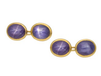 Antique star sapphire cufflinks, French, circa 1900.