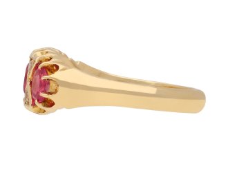 Victorian ruby and diamond seven stone ring, English, 1900. Hatton Garden