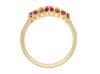 Victorian ruby and diamond seven stone ring, English, 1900. Hatton Garden