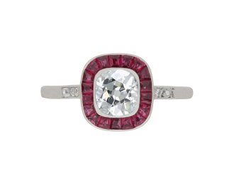 Diamond and ruby target ring, French, circa 1915.
