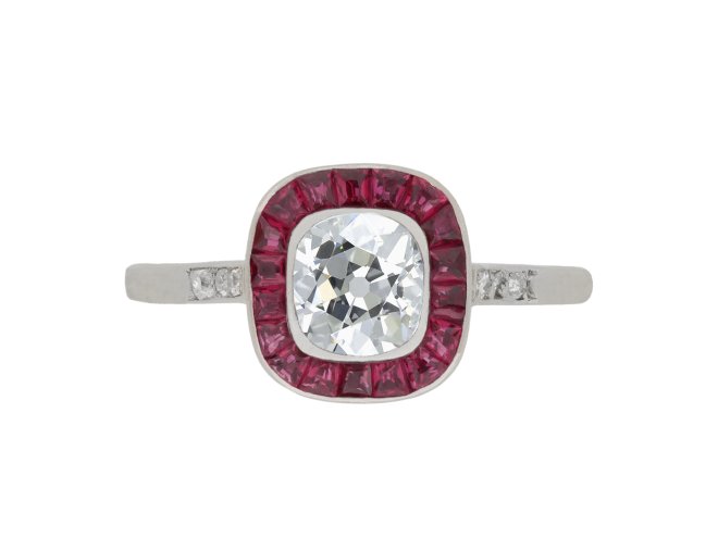 Diamond and ruby target ring, French, circa 1915.