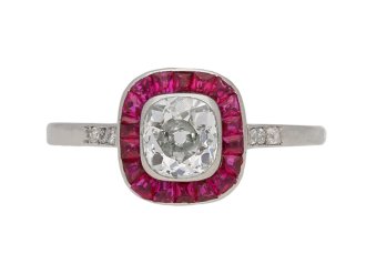 Diamond and ruby target ring, French, circa 1915.