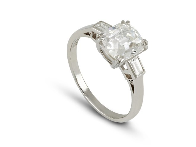 Art Deco cushion shape old mine diamond ring, English, circa 1930.