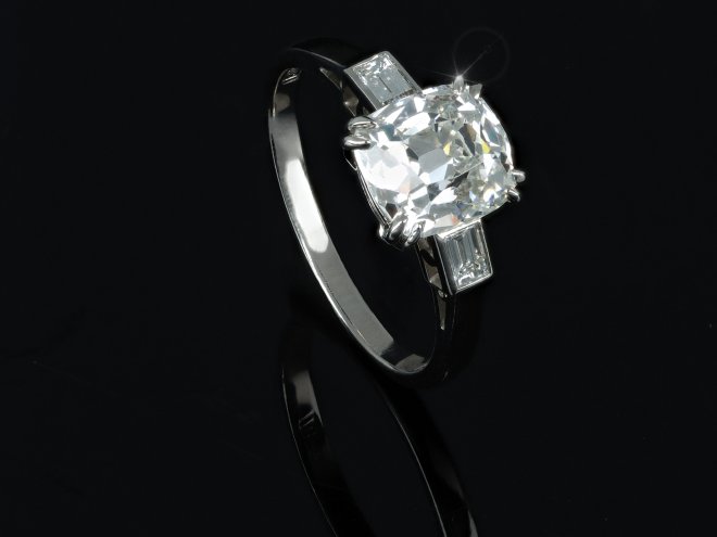Art Deco cushion shape old mine diamond ring, English, circa 1930.