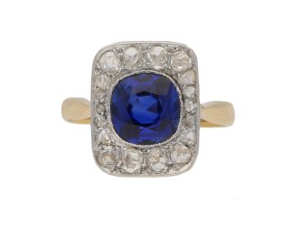Antique sapphire and diamond cluster ring, circa 1905.