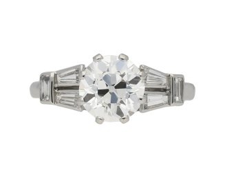 Art Deco diamond flanked solitaire ring, English, circa 1935.