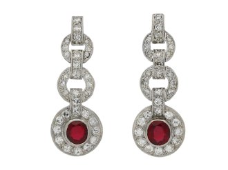 Burmese ruby and diamond earrings.