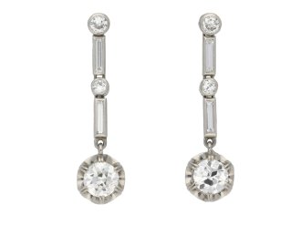 Art Deco diamond drop earrings, French, circa 1930.