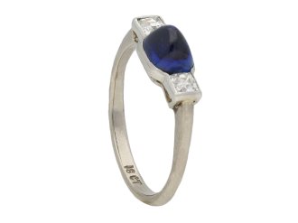 Art Deco sapphire diamond three stone ring berganza hatton garden