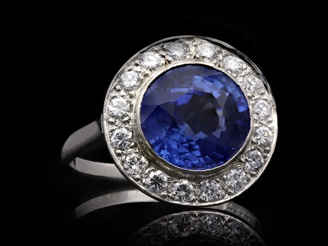 Vintage Ceylon sapphire diamond cluster ring hatton garden