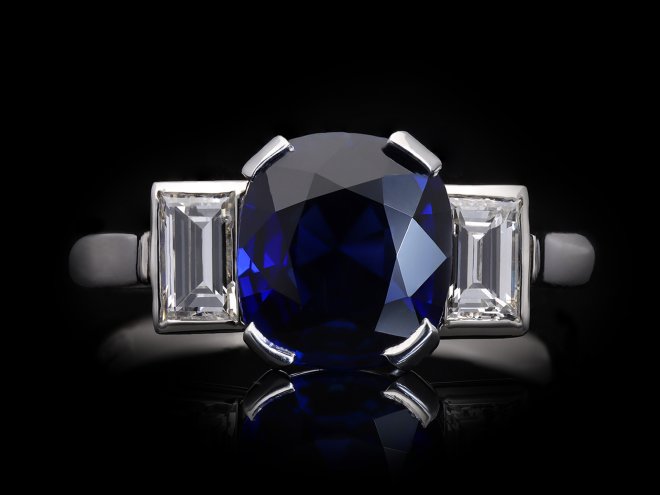 Royal Blue Burmese sapphire and diamond ring hatton garden