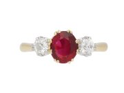 Burmese ruby and diamond three stone ring berganza hatton garden