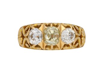 Antique diamond three stone ring, circa 1900.