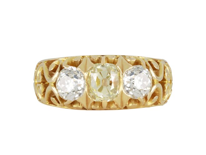Antique diamond three stone ring, circa 1900.