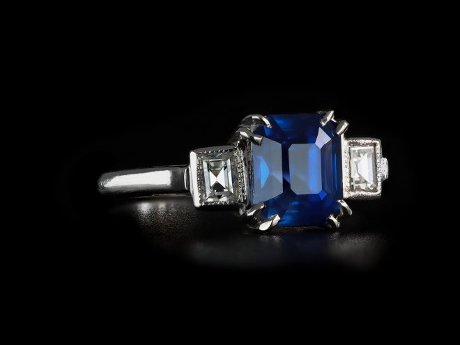 Art Deco Burmese sapphire and diamond ring, circa 1925.