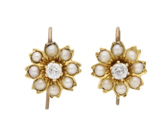Victorian diamond pearl cluster earrings berganza hatton garden
