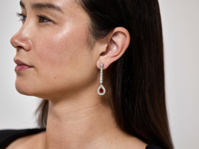 Edwardian Burmese ruby diamond earrings berganza hatton garden
