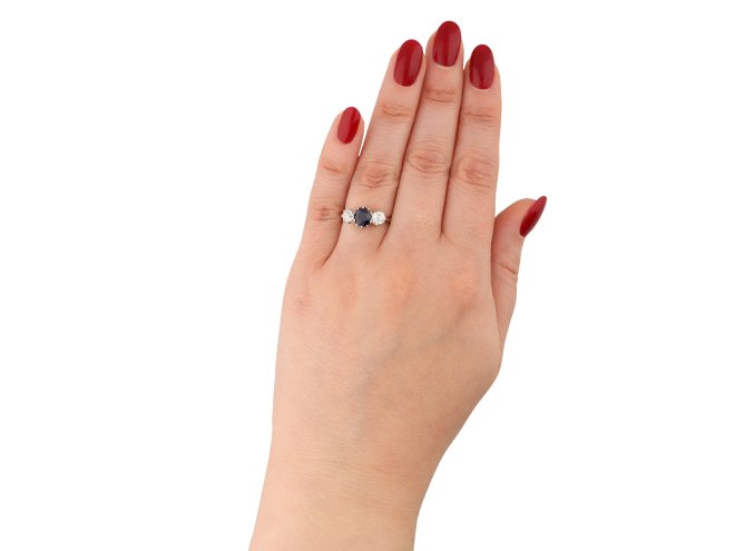 Sapphire and diamond three stone ring hatton garden