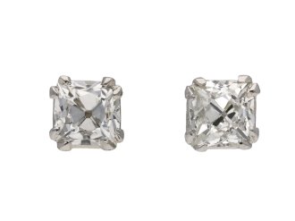 Art Deco French cut diamond stud earrings, circa 1930.