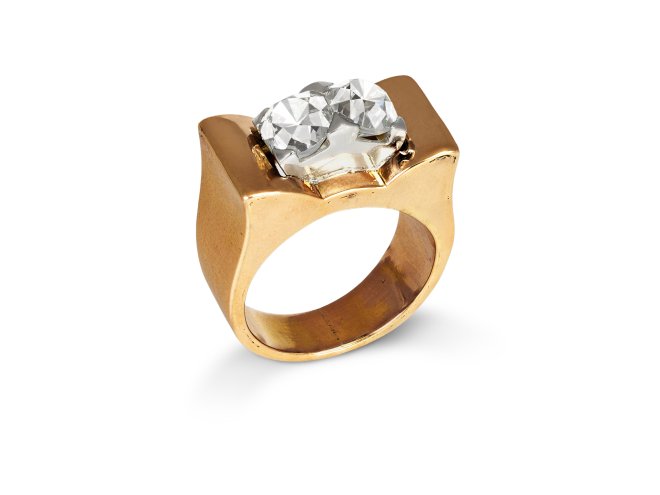 Two stone old mine diamond cocktail ring, French, circa 1940.