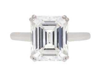 Vintage emerald cut diamond solitaire diamond ring, circa 1950. Hatton Garden