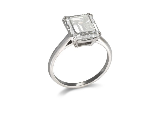 5.13 carat emerald cut diamond solitaire ring, circa 1950.