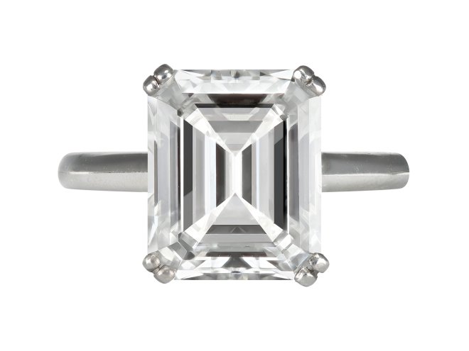 5.13 carat emerald cut diamond solitaire ring, circa 1950.