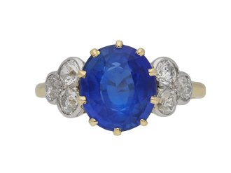 Edwardian Ceylon sapphire and diamond ring, English, circa 1910. 