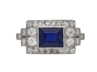 Art Deco sapphire and diamond cluster ring berganza hatton garden