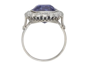 Colour change Ceylon sapphire diamond cluster ring hatton garden