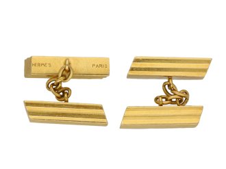 Vintage Hermes gold cufflinks, French, circa 1970. 