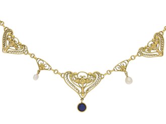 Art Nouveau sapphire and pearl necklace berganza hatton garden