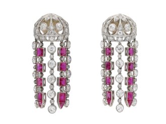 Ruby and diamond tassle earrings berganza hatton garden