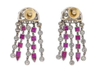 Ruby and diamond tassle earrings berganza hatton garden