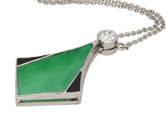 Art Deco jade and onyx pendant, circa 1925.  