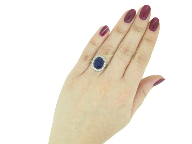 Cabochon sapphire and diamond cluster ring berganza hatton garden