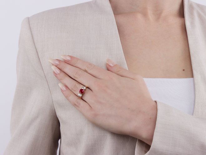 Belle &Eacute;poque ruby and diamond three stone ring, French, circa 1910.