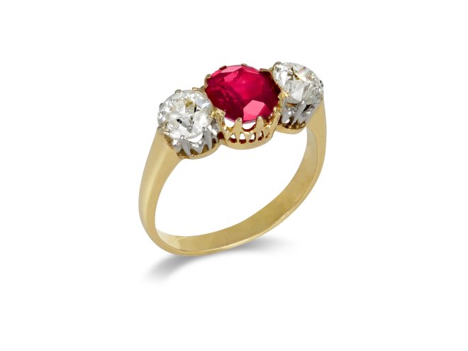 Belle &Eacute;poque ruby and diamond three stone ring, French, circa 1910.