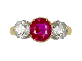 Belle Époque ruby and diamond three stone ring, French, circa 1910.