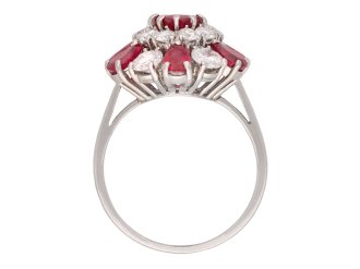 Vintage Burmese ruby and diamond cluster ring, circa 1970. Hatton Garden